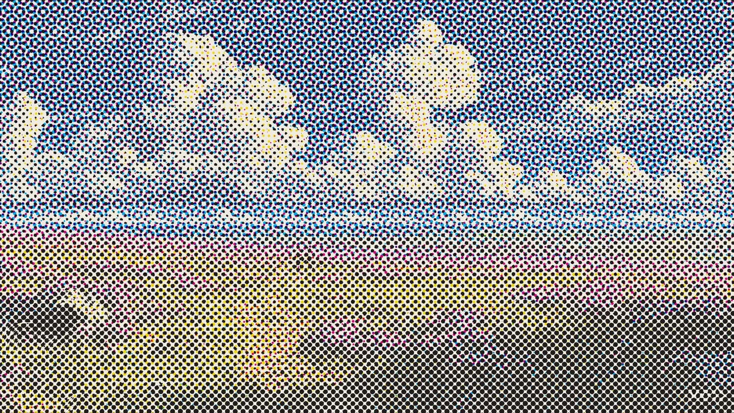 Color press: Four-color dots, printed a little too loud.