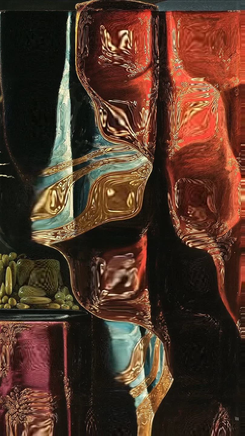 Glass study: Silk folds seen through rippled glass blocks.